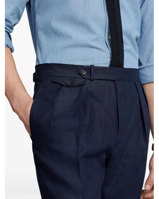 Polo Ralph Lauren Blue Pleat-Detail Linen Trousers for men