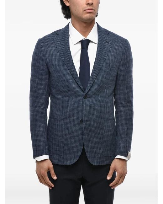 Corneliani Blue Houndstooth Single-Breasted Blazer for men