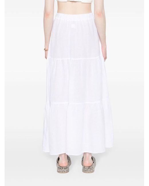 120% Lino White Tiered Linen Midi Skirt