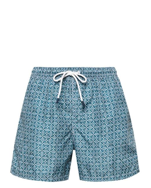 Fedeli Blue Floral-print Swim Shorts for men