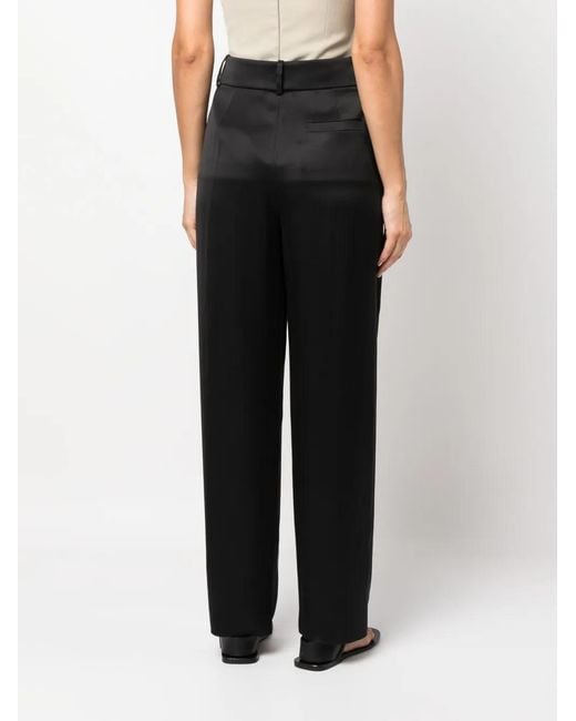 Giorgio Armani Black Pleat-Detail Wide-Leg Silk Trousers