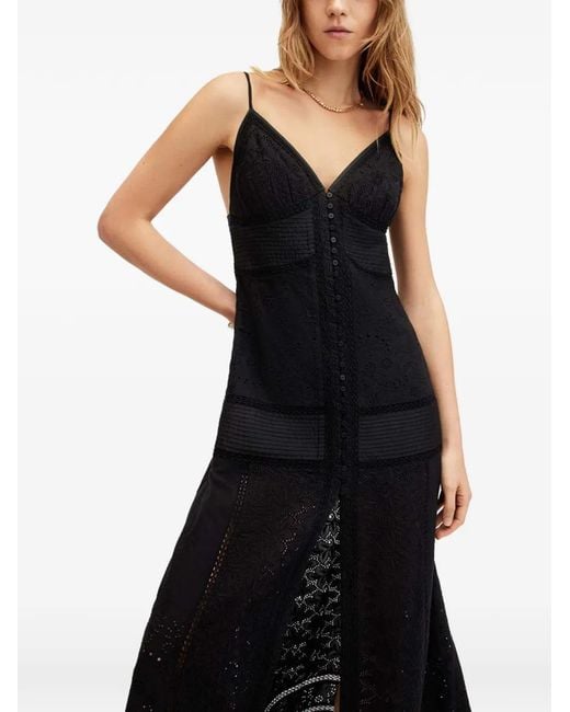 Robe Mi-Longue Dhalia À Col V AllSaints en coloris Black