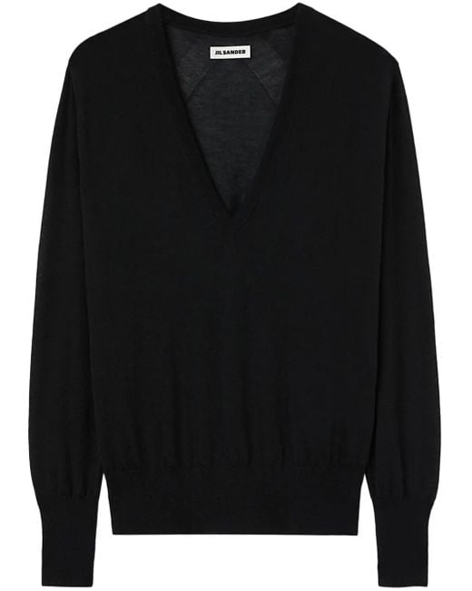 Jil Sander Black V-Neck Cashmere Top