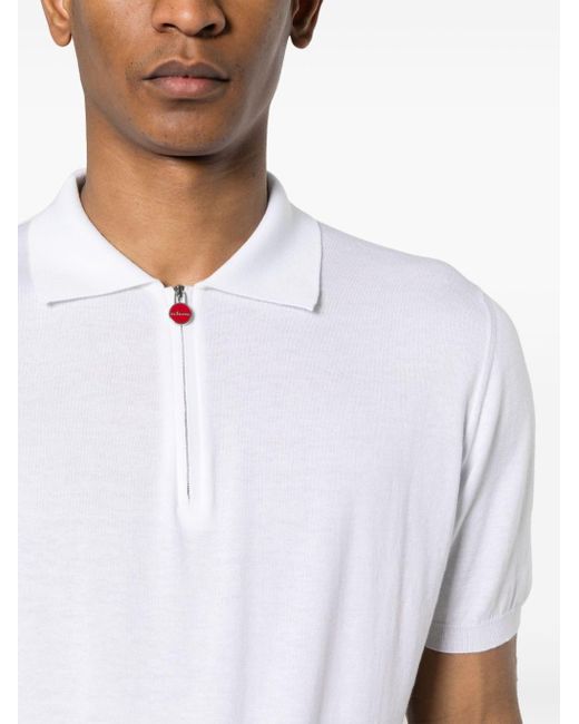 Kiton White Fine-ribbed Cotton Polo Shirt for men