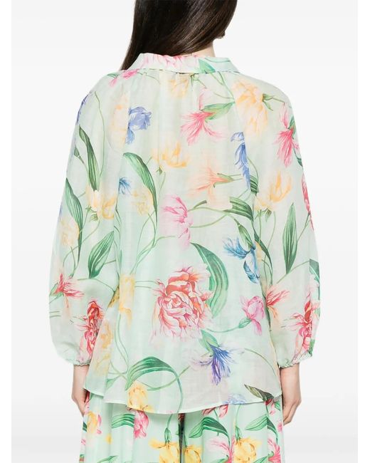 LAVI COUTURE White Floral-Print Shirt