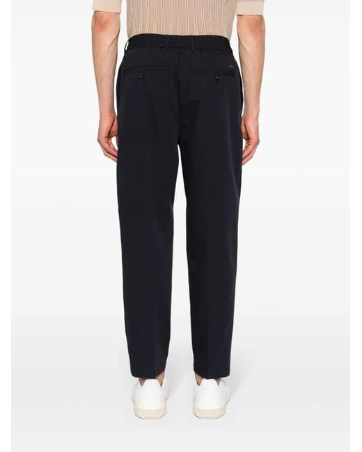 Emporio Armani Blue Elasticated-Waist Tapered-Leg Trousers for men