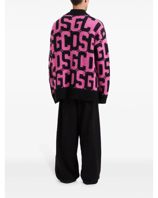 Gcds Pink Monogram-Pattern Cardigan