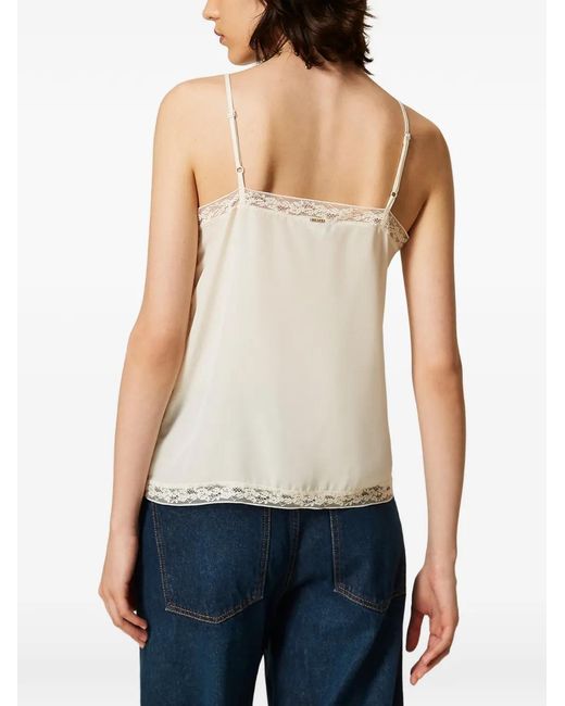 Twinset Natural Crêpe De Chine And Lace Top