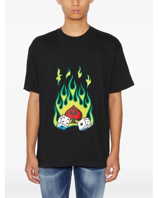 Just Don Black Crew-Neck Graphic-Print T-Shirt for men