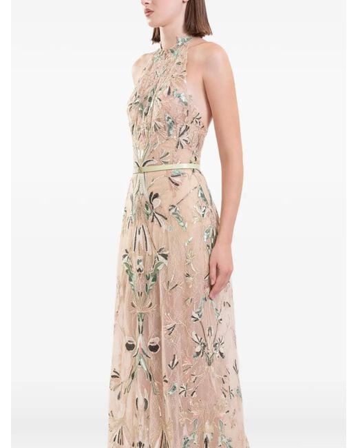 Saiid Kobeisy White Embroidered Halter-Neck Lace Maxi Dress