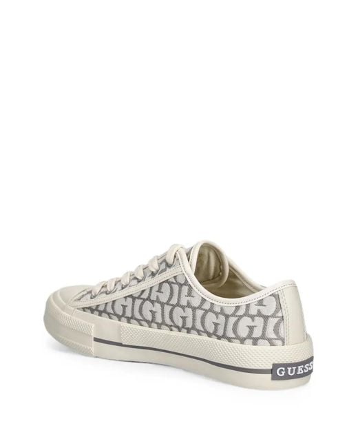 Guess White Carey Logo-Print Lace-Up Sneakers