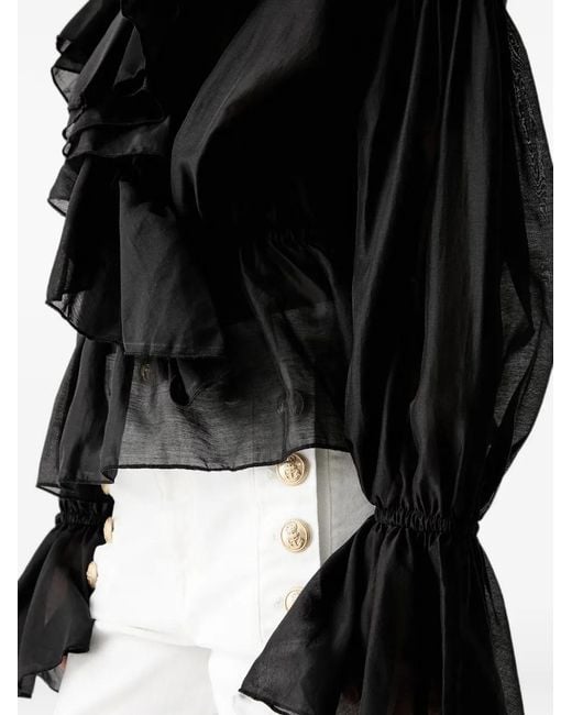 ViCOLO Black Ruffled V-Neck Blouse