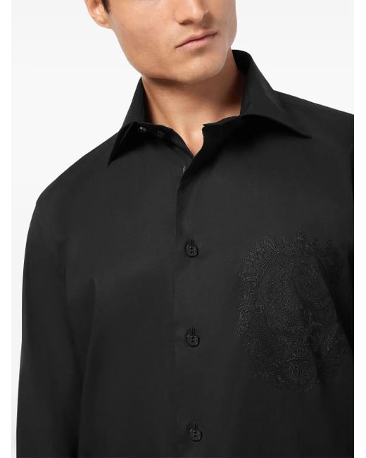Billionaire Black Monogram-Embroidered Shirt for men