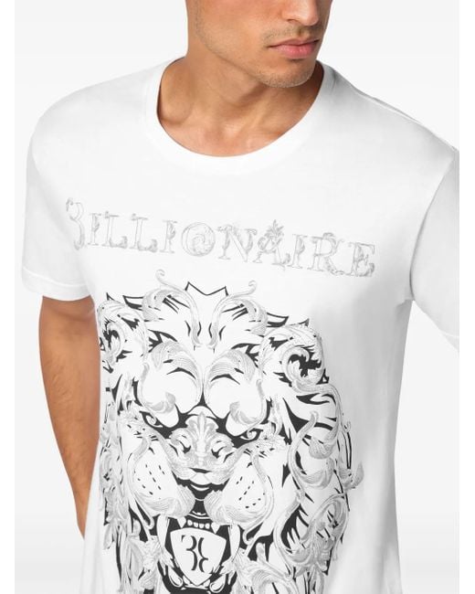 Billionaire White Logo Graphic Printed Cotton T-Shirt for men