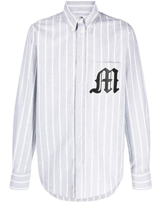 MSGM White Logo-Appliqué Striped Cotton Shirt for men