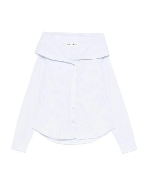 Our Legacy White Kaonashi Off-Shoulder Striped Shirt