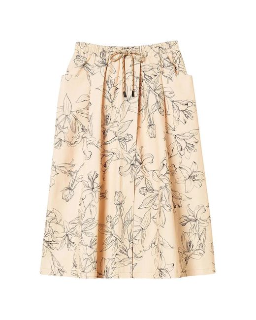Twinset Natural Midi Bull Skirt With Floral Print