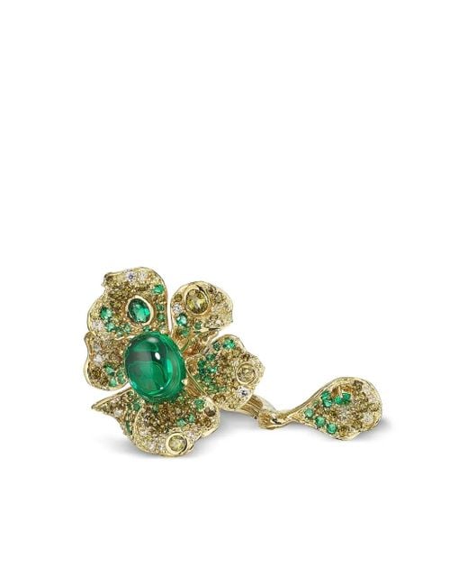 Anabela Chan Green 18Kt Vermeil Emerald Peony Emerald And Diamond Ring