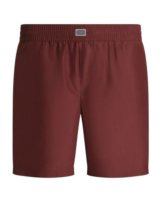 Dolce & Gabbana Red Logo-Plaque Swim Shorts for men