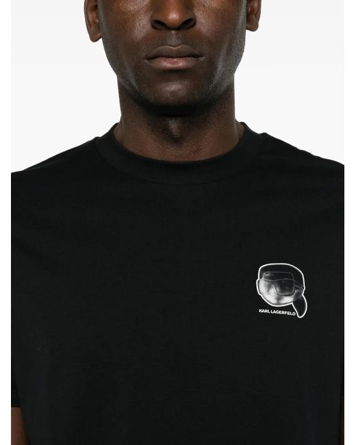 Karl Lagerfeld Black Logo-Patch Cotton T-Shirt for men