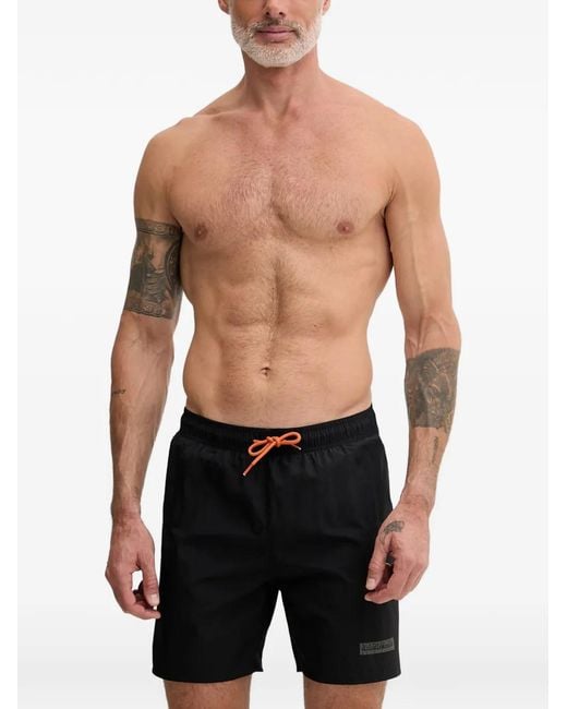 Napapijri Black Logo-Patch Drawstring Swim Shorts for men