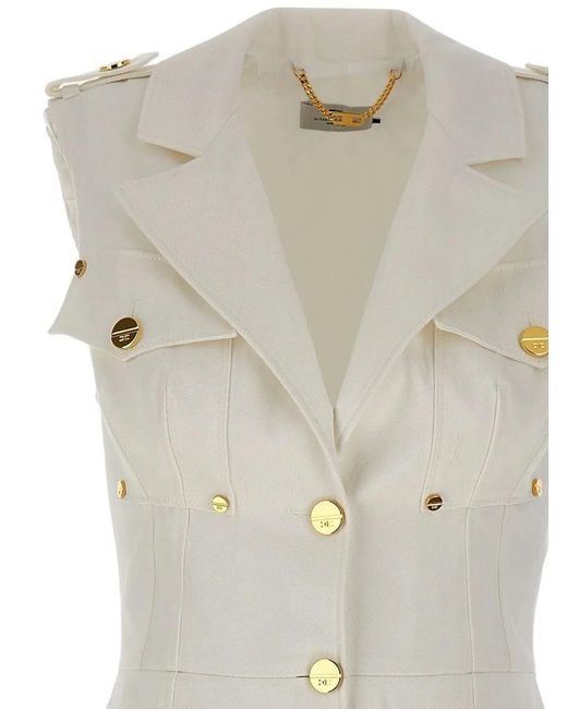 Elisabetta Franchi White Sleeveless Pocket-Detail Mini Dress