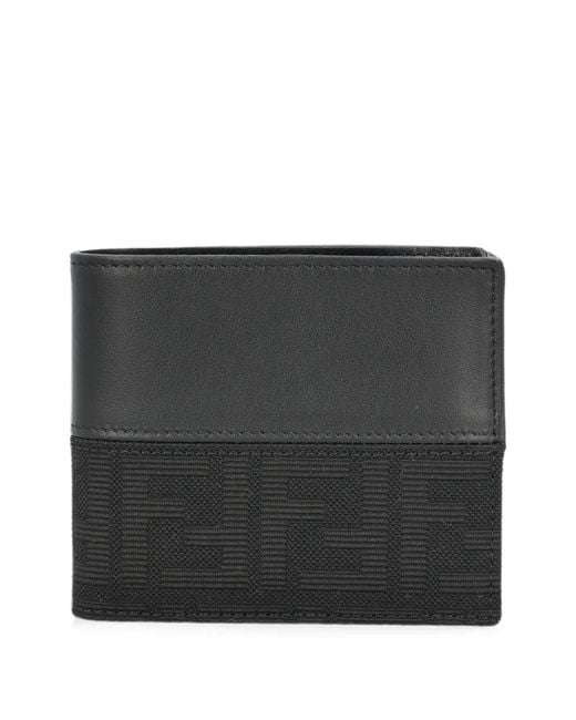 Fendi Black Ff Zucca Jacquard And Leather Bi-Fold Wallet for men