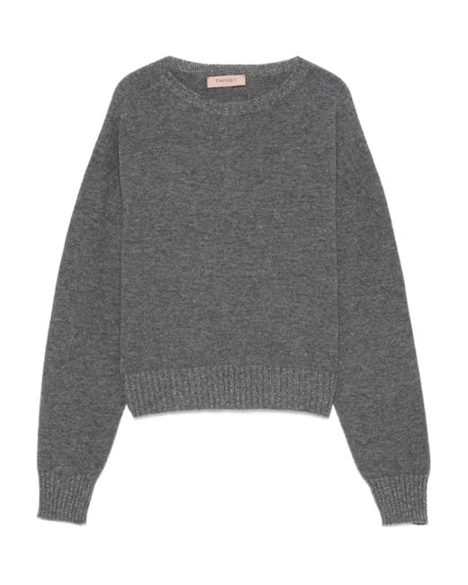 Twinset Gray Metallic-Effect Trim Sweater