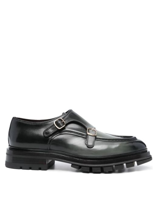 Santoni Black Double-buckle Leather Loafers for men