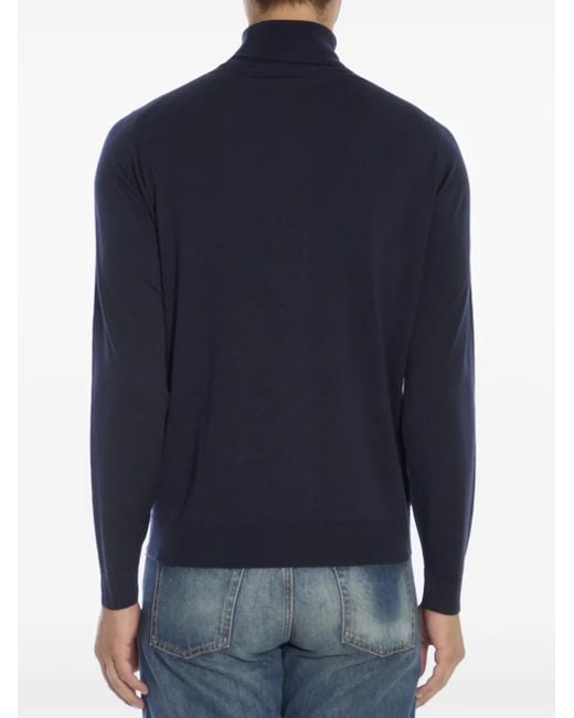 John Smedley Blue Roll Neck Jumper for men