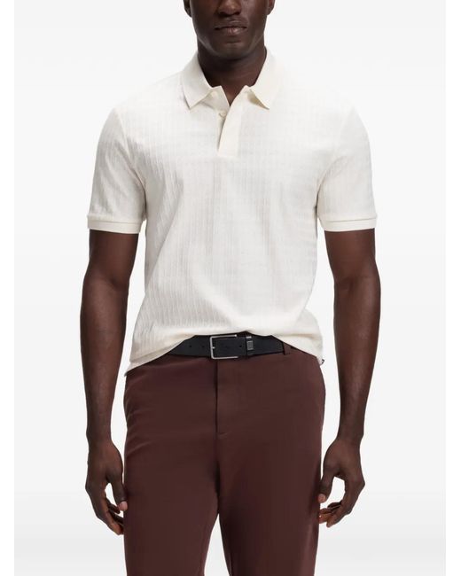 Boss White Geometric-Jacquard Polo Shirt for men