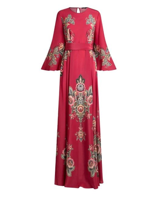 Etro ベルテッド ペイズリー マキシドレス Red