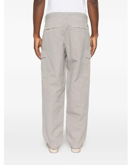 Stone Island White 3100041 Cotton Linen Canvas_S.I.Ghost Cargo Trousers for men