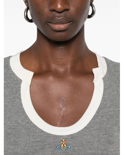 Vivienne Westwood Gray Orb-Embroidered Contrast-Trim T-Shirt