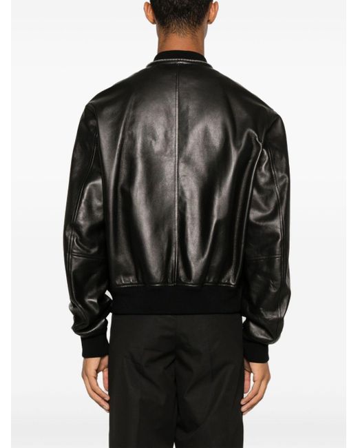 Jil Sander Black Leather Bomber Jacket for men