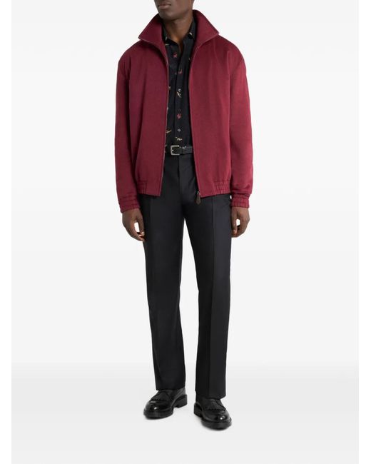 Etro Red Zip-Up Stand-Up Collar Jacket for men