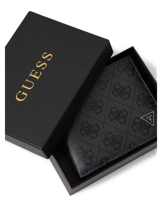 Guess Black Milano Logo-Print Bifold Wallet for men