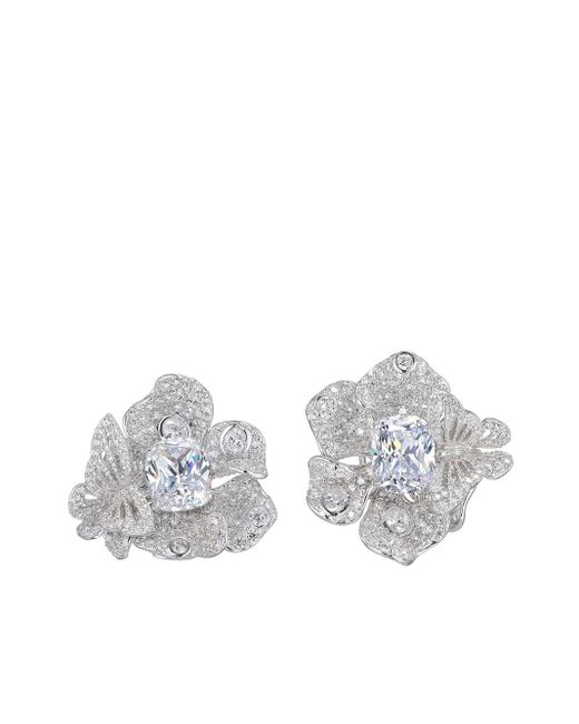 Anabela Chan White 18Kt Peony Diamond Cocktail Earrings