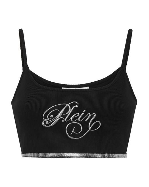Philipp Plein Strass Signature Mini-Tanktop in het Black