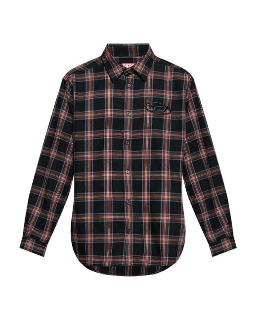 DIESEL Black Embroidered Plaid Shirt for men