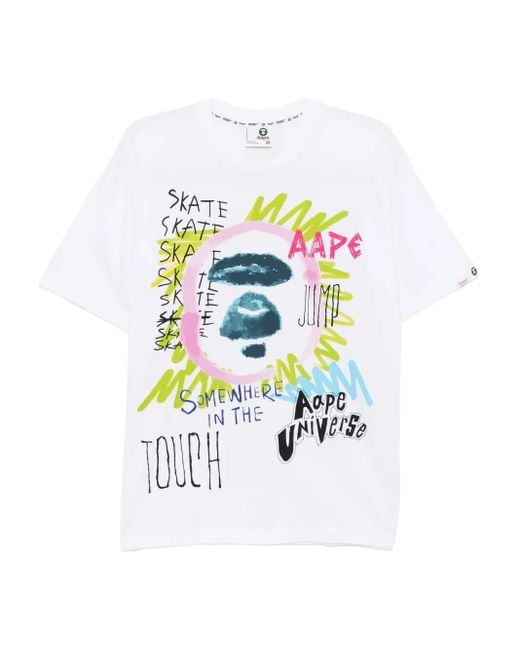 Aape By A Bathing Ape White Graphic-Print T-Shirt for men