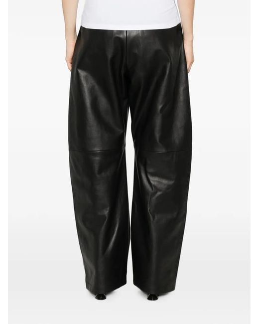 Sportmax Gray Button-Embellishment Leather Trousers