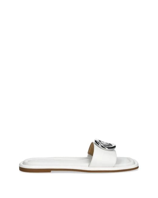 MICHAEL Michael Kors White Milan Logo-Plaque Flat Sandals