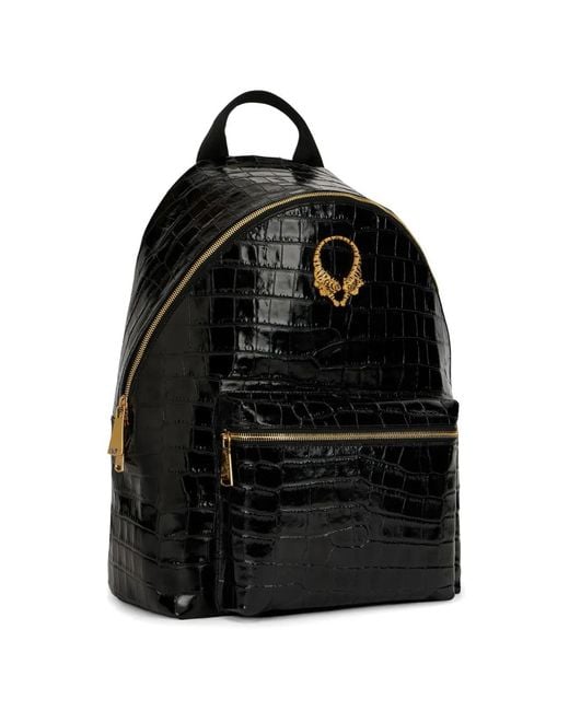 Roberto Cavalli Black Crocodile-Effect Tiger Tooth Backpack for men