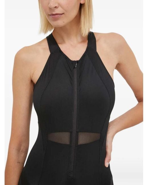 Adidas Black Zip-Front Mesh-Insert Playsuit