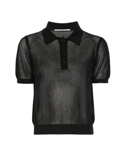 Tagliatore Black Fabrizia Mesh-Knit Polo Top