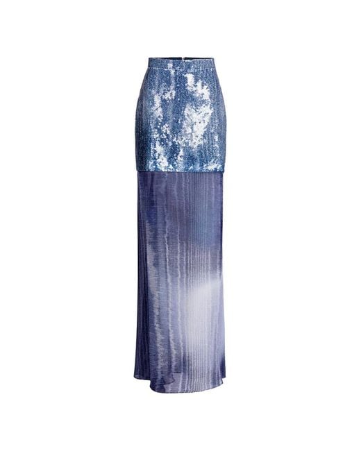 Silvia Tcherassi Blue Amalia Sequin-Embellished Moiré Maxi Skirt