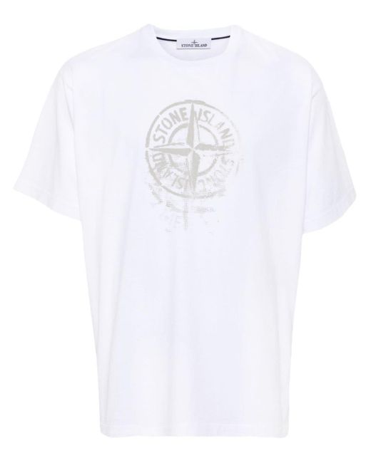 Stone Island White Logo-Printed T-Shirt for men