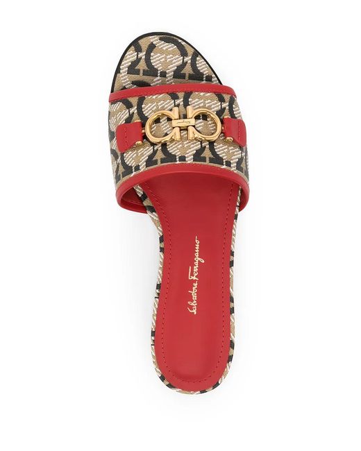 Ferragamo Pink Gancini-Print 20Mm Mules