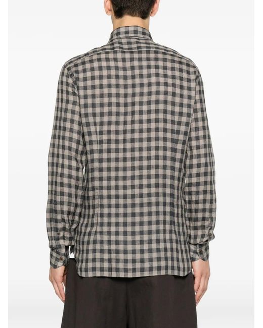 Truzzi Gray Gingham-Check Long-Sleeve Shirt for men